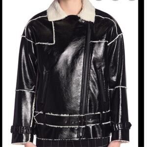 Kenneth Cole MOTO JACKET
COAT Faux Leather Vegan BLACK JACKET SHERPA LINED sizeL